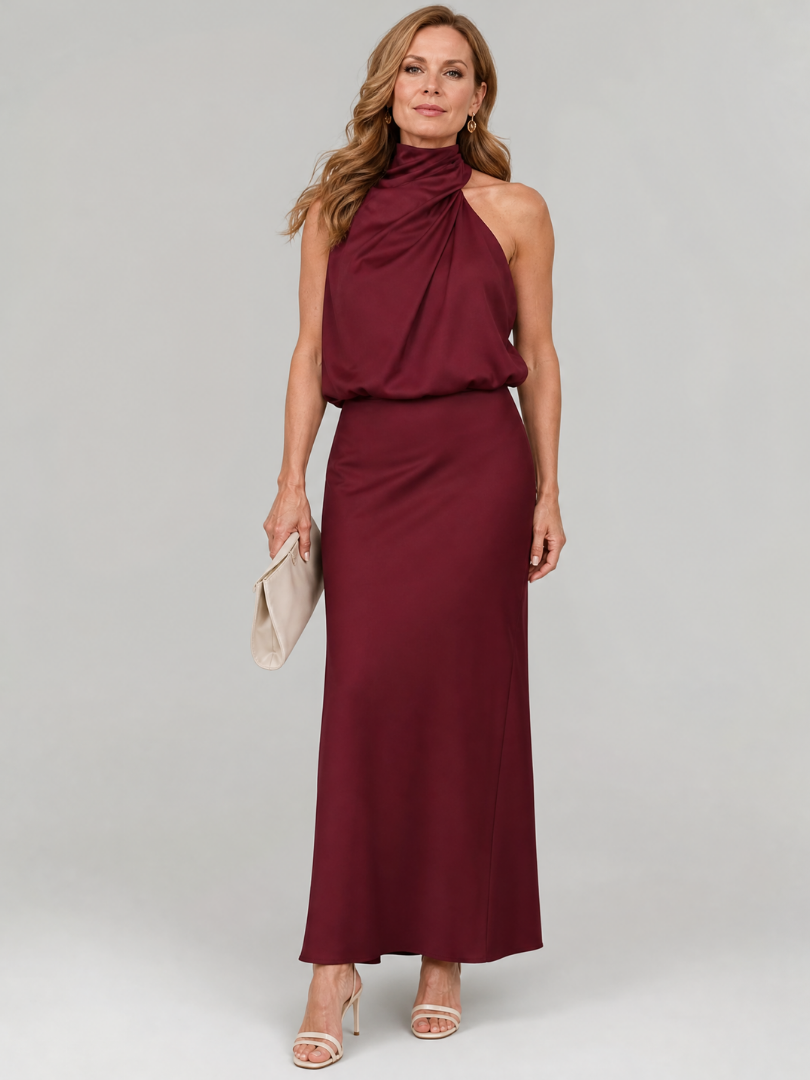 halter top formal dress Long Chiffon Open Back Bridesmaid Dresses 1x Women Dress Sophie | Women's Halter Neck
